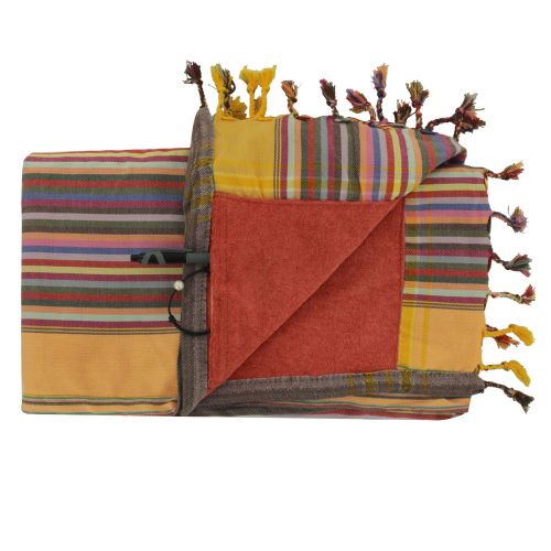 BIJOUX - Kikoy Serviette Plage Coton Couleur Rayé Brique Jaune - LES POULETTES - Modalova