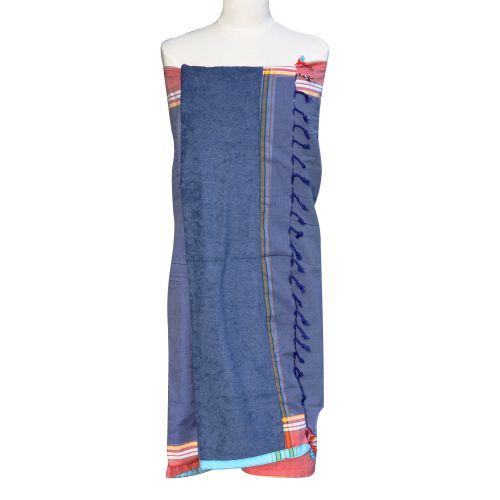 BIJOUX - Kikoy Serviette Plage Coton Couleur Bleu Jean - LES POULETTES - Modalova
