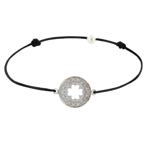 Bracelet Lien 925 Médaille Porte Chance et Strass - Classics - Noir - LES POULETTES BIJOUX - Modalova
