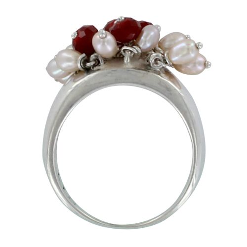 Bague Argent Bouquet de Perles et Corail - taille 58 - LES POULETTES BIJOUX - Modalova