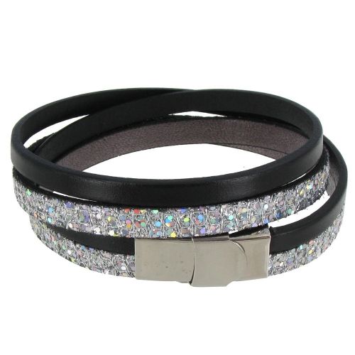 Bracelet Cuir Deux Lanières et Paillettes Fermoir Acier Inoxydable - Classics - LES POULETTES BIJOUX - Modalova