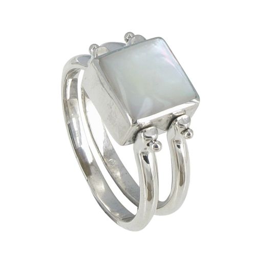 Bague Double Anneaux Argent Réversible Carré de Larimar et Na - LES POULETTES BIJOUX - Modalova