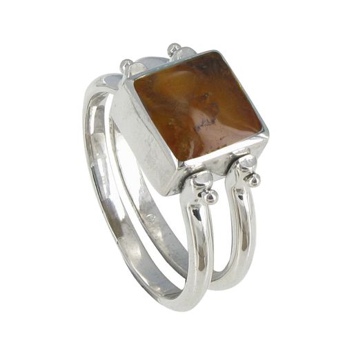 Bague Double Anneaux Argent Réversible Carré de Larimar et Ambre - taille 50 - LES POULETTES BIJOUX - Modalova