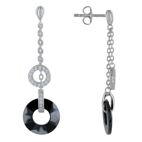 Boucles d'Oreilles Argent Rhodié Deux Chainettes Disque Céramique Facettée et - LES POULETTES BIJOUX - Modalova