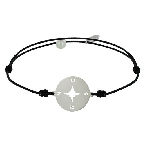 Bracelet Lien Médaille Argent Ronde Rose des Vents - Noir - LES POULETTES BIJOUX - Modalova