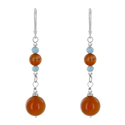 Boucles d'Oreilles Argent Dormeuse Deux Perles de Cornaline e - LES POULETTES BIJOUX - Modalova