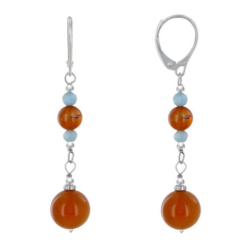 Boucles d'Oreilles Argent Dormeuse Deux Perles de Cornaline e - LES POULETTES BIJOUX - Modalova