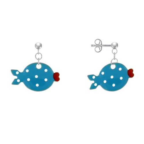 Boucles d'Oreilles Argent 925 Petit Poisson à Pois Emaillée - LES POULETTES BIJOUX - Modalova