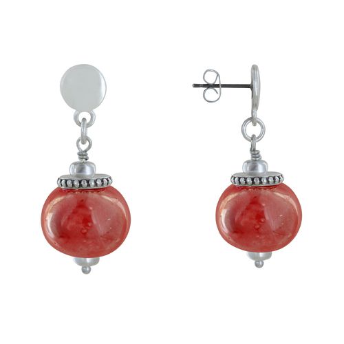 Boucles d'Oreilles Clous Métal é et Grosses Perles en Céramique - Rouge - LES POULETTES BIJOUX - Modalova