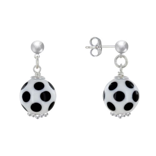 Boucles d'Oreilles Clous Métal Argenté Perles en Céramique à Pois - Blanc - LES POULETTES BIJOUX - Modalova