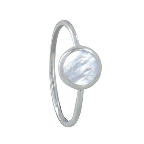 Bague Argent Petit Rond de Nacre Ivoire - taille 54 - LES POULETTES BIJOUX - Modalova