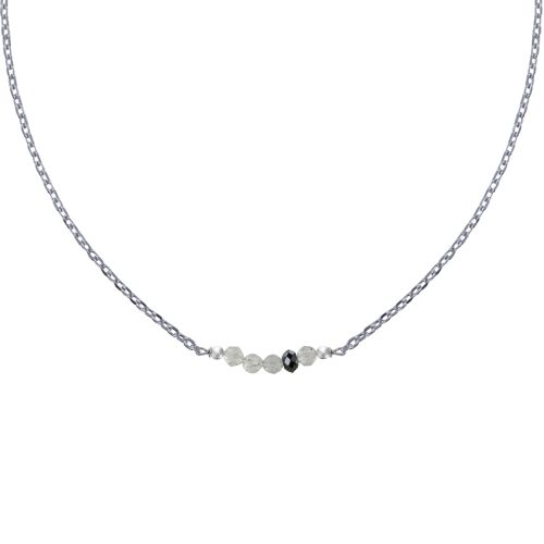 Collier Chaine Argent 925 Rhodié Quatre Perles Facettées de Labradorite et Un Diaman - LES POULETTES BIJOUX - Modalova