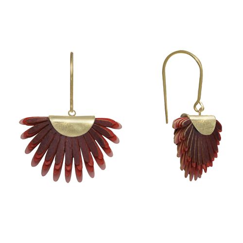 Boucles d'Oreilles Laiton Feuille en Cuir - Rouge - LES POULETTES BIJOUX - Modalova