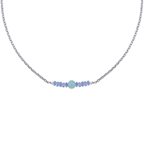 Collier Chaine Argent 925 Rhodié Perles Facettées de Tanzanite et Une Perle de Larim - LES POULETTES BIJOUX - Modalova
