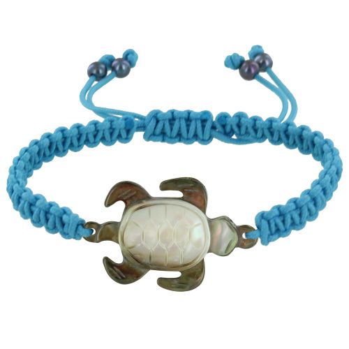 Bracelet Tortue Nacre Grise Lien Tréssé - Turquoise - LES POULETTES BIJOUX - Modalova