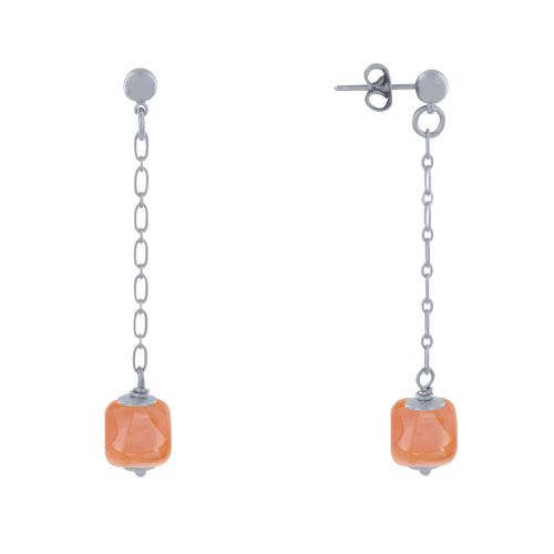 Boucles d'Oreilles Chainette Laiton Argenté et Cube en Céramique - Orange - LES POULETTES BIJOUX - Modalova