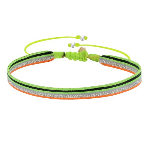 Bracelet Lien Tissé Bandes Fluo Argenté et Orange Fluo - LES POULETTES BIJOUX - Modalova