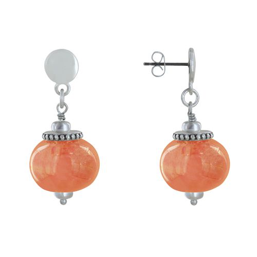 Boucles d'Oreilles Clous Métal é et Grosses Perles en Céramique - Orange - LES POULETTES BIJOUX - Modalova