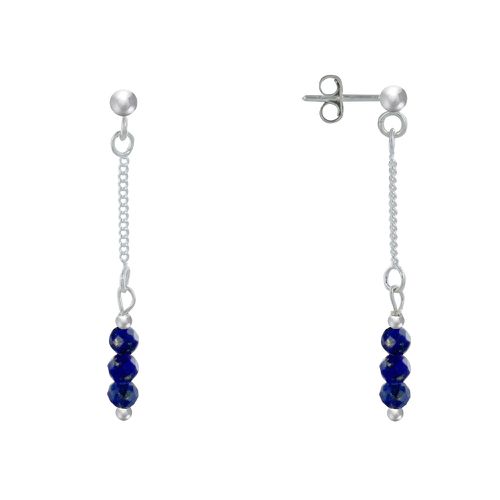 Boucles d'Oreilles Argent Chainette 3 Perles Facettées de Lapis Lazuli - LES POULETTES BIJOUX - Modalova