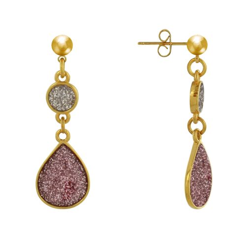 Boucles d'Oreilles Laiton Doré Disque et Goutte Résine Pailletée - Rose - LES POULETTES BIJOUX - Modalova