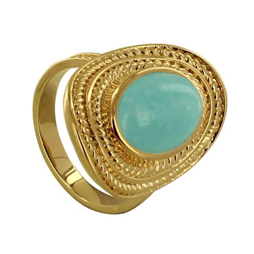 Bague Plaqué Ovale Torsadé et sa Pierre d'Amazonite - taille 56 - LES POULETTES BIJOUX - Modalova