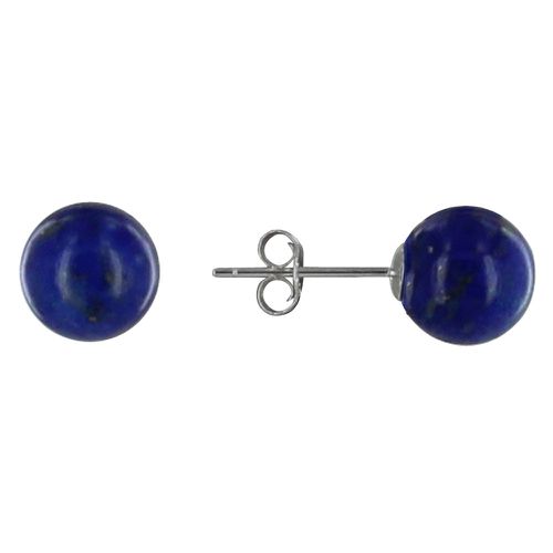 Boucles d'Oreilles Clou Argent et Perles de Lapis Lazuli 8 mm - LES POULETTES BIJOUX - Modalova