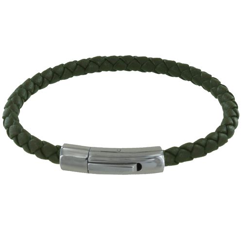 Bracelet Cuir Tréssé Rond 19cm - Vert - LES POULETTES BIJOUX - Modalova