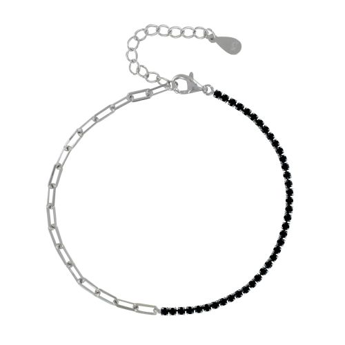 Bracelet Argent 925 Mailles Cheval et Petits Cubes de Strass - LES POULETTES BIJOUX - Modalova