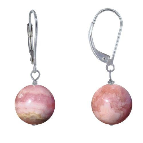 Boucles d'Oreilles Dormeuse Argent 925 et Perle de Rhodochrosite - LES POULETTES BIJOUX - Modalova