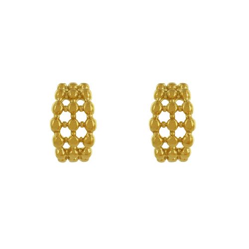 Boucles d'Oreilles Acier Doré Demi Créoles 3 Rangs de Perles - LES POULETTES BIJOUX - Modalova
