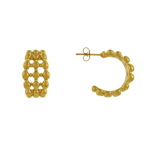 Boucles d'Oreilles Acier Doré Demi Créoles 3 Rangs de Perles - LES POULETTES BIJOUX - Modalova