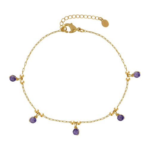 Bracelet Plaqué Or 5 Perles Facettées d'Améthyste - LES POULETTES BIJOUX - Modalova