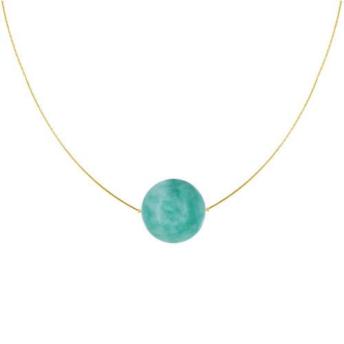 Collier Plaqué Or Perle d'Amazonite Solitaire 13 mm - LES POULETTES BIJOUX - Modalova