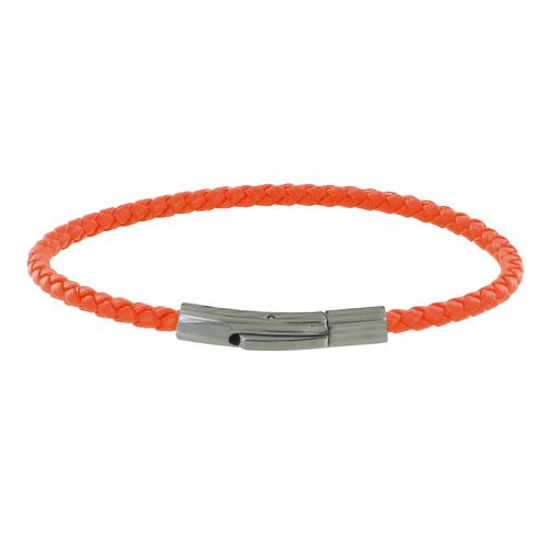 Bracelet Cuir Tréssé Rond 18cm - Orange - LES POULETTES BIJOUX - Modalova