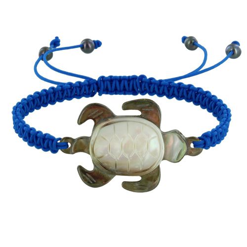 Bracelet Tortue Nacre Grise Lien Tréssé - Bleu - LES POULETTES BIJOUX - Modalova