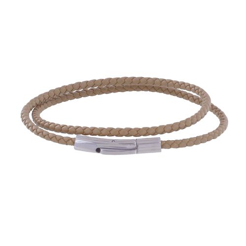 Bracelet Double Tour Cuir Tréssé Rond pour Poignet 19cm - Marron - LES POULETTES BIJOUX - Modalova