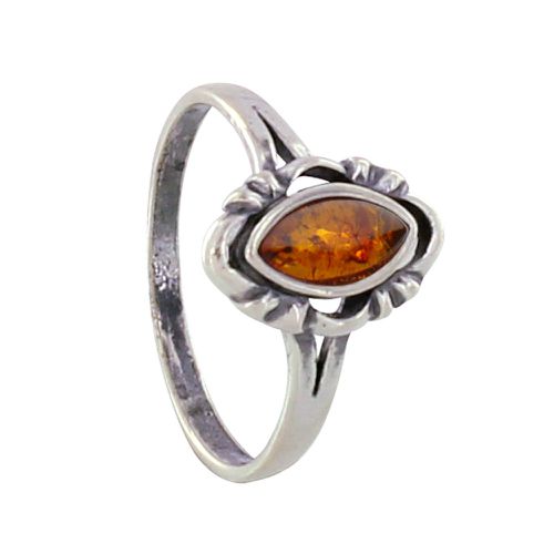 Bague Argent Navette et Ambre - taille 55 - LES POULETTES BIJOUX - Modalova