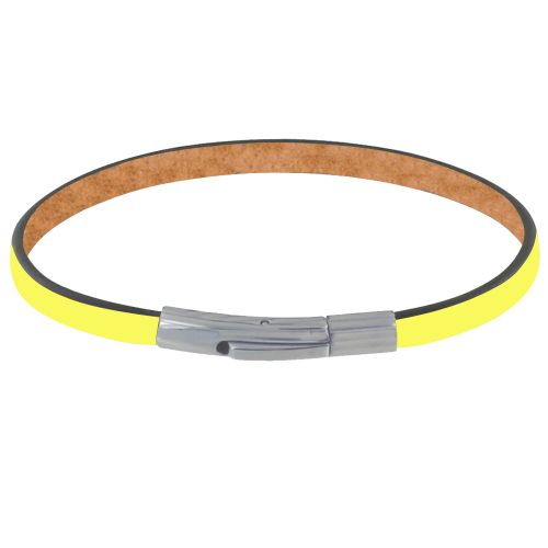 Bracelet Cuir Simple Fermoir Acier Inoxydable - 19cm - Jaune Fluo - LES POULETTES BIJOUX - Modalova