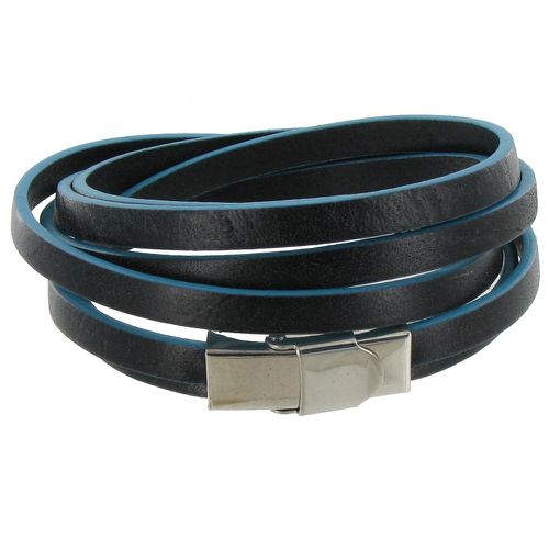 Bracelet Cuir Bicolore et Bleu Fermoir Acier Inoxydable - LES POULETTES BIJOUX - Modalova