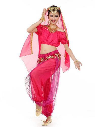 Costumes de danse du ventre femme rose rouge perles haute costume de  performance de danse du ventre Déguisements Halloween - Milanoo.com