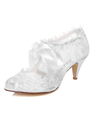 Chaussures de marie talons en dentelle blanc avec ruban Mary Janes - Milanoo - Modalova