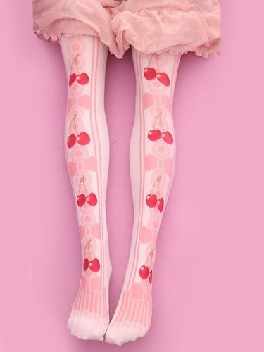 Sweet Lolita bas velours rose Lolita imprim cerise chaussettes hautes Dguisements Halloween - Milanoo FR - Modalova
