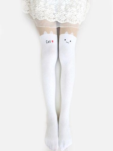 Chaussettes lolita en nylon imprimes de chat Dguisements Halloween - Milanoo FR - Modalova
