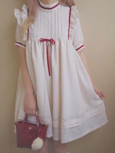 Doux Lolita OP une pice robe manches courtes col montant en mousseline de soie blanche robe lolita Dguisements Halloween - Milanoo - Modalova