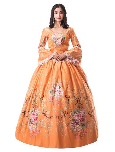 Victoria Robe Costumes rtro orange en mat satin imprim floral Robe d\'Dguisements Halloween Dguisement vintage - Milanoo FR - Modalova