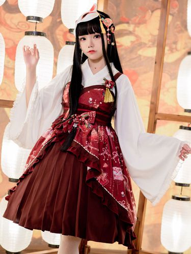 Robe Lolita JSK de Style japonais volants bordeaux jupes de pull Lolita en polyester sans manches - Milanoo - Modalova