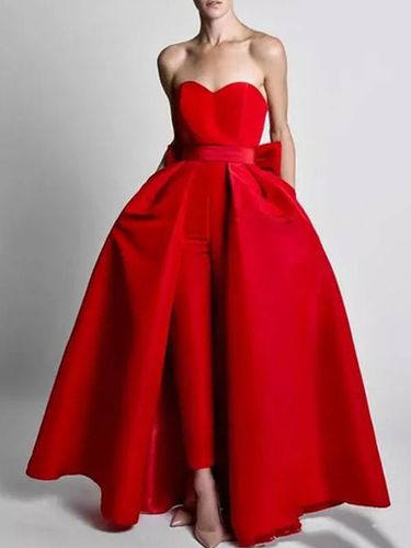 Robe de soire rouge bustier tissu de satin 2 pices combi-pantalon et jupe - Milanoo - Modalova