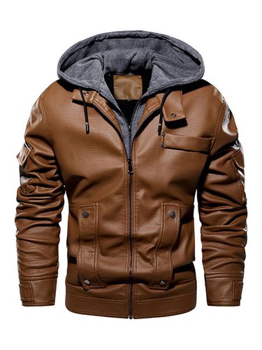 Veste en cuir pour hommes Comfy Layered Zipper Color Block Mode Moto Printemps Caf Marron - Milanoo - Modalova