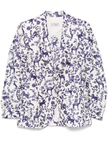 Printed Silk Double-Breasted Jacket - Alberto Biani - Modalova