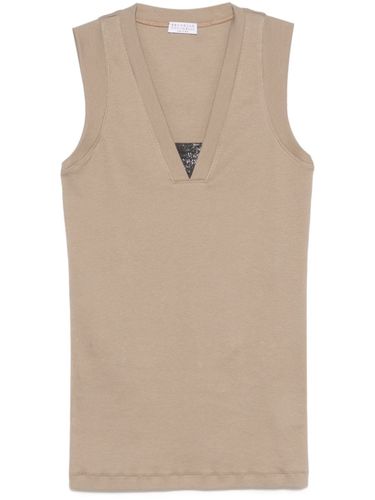 Cotton V-Necked Top - Brunello Cucinelli - Modalova